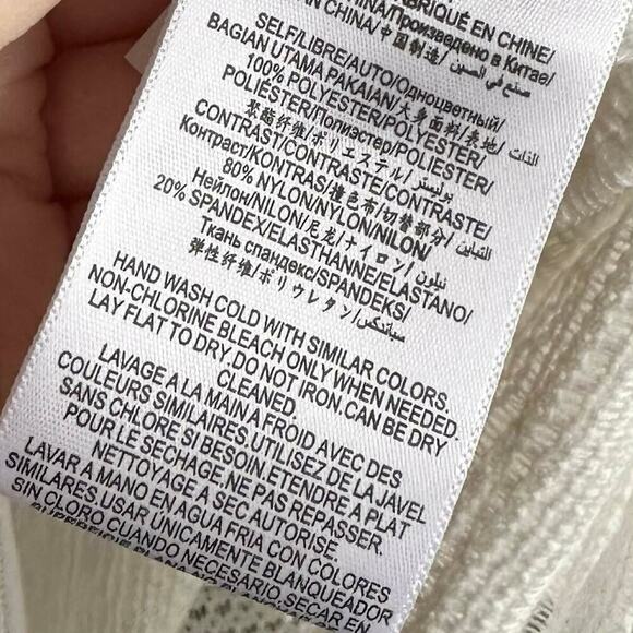 BCBGMaxazria Ruffle Mock Neck Short Sleeve Sheer Lace Blouse Top White Black - L - Picture 10 of 11